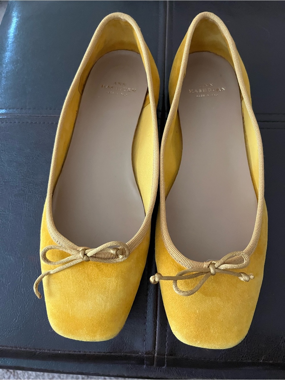 ANN MASHBURN Yellow Suede Bow Ballet Flats